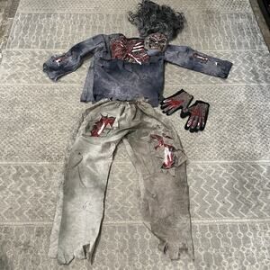 Zombie Costume 3D Walking Dead Horror Flesh Eating Fun World Kids Size 8-10 Med